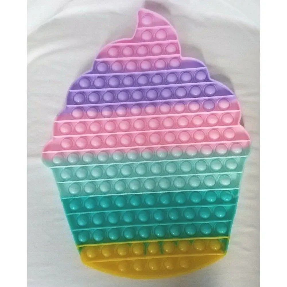 Fidget Toy Jumbo Cupcake Push Pop Bubble Pastel Rainbow Silicone